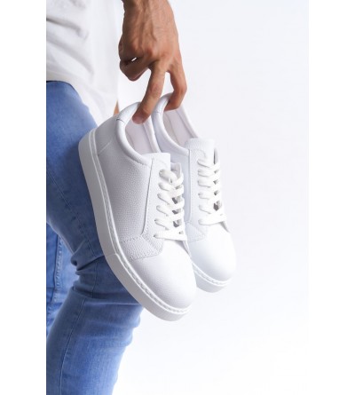 SLW165 Elite Bağcıklı Cilt Erkek Günlük Sneaker Ayakkabı CBT - Beyaz