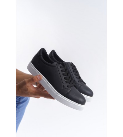 SLW165 Elite Bağcıklı Cilt Erkek Günlük Sneaker Ayakkabı CBT - Siyah