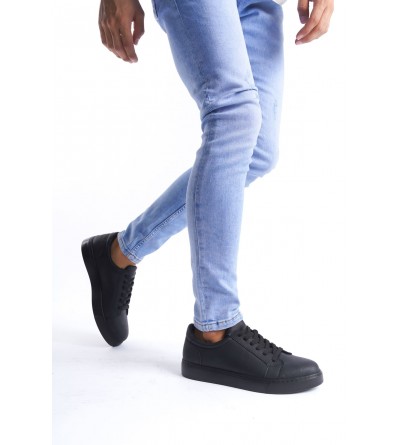 SLW165 Elite Bağcıklı Cilt Erkek Günlük Sneaker Ayakkabı CST - Siyah