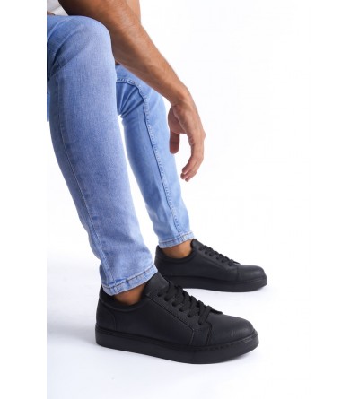 SLW165 Elite Bağcıklı Cilt Erkek Günlük Sneaker Ayakkabı CST - Siyah