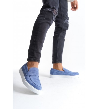 SLW180 Estilo X Bağcıksız Süet Erkek Günlük Spor Klasik Ayakkabı SBT - Mavi