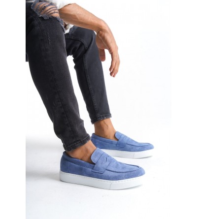 SLW180 Estilo X Bağcıksız Süet Erkek Günlük Spor Klasik Ayakkabı SBT - Mavi