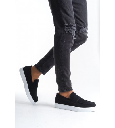 SLW180 Estilo X Bağcıksız Süet Erkek Günlük Spor Klasik Ayakkabı SBT - Siyah