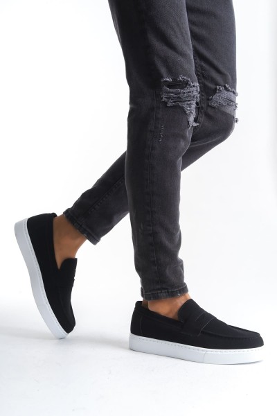 SLW180 Estilo X Bağcıksız Süet Erkek Günlük Spor Klasik Ayakkabı SBT - Siyah