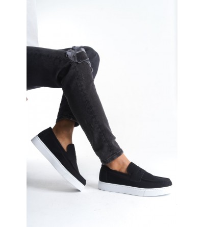 SLW180 Estilo X Bağcıksız Süet Erkek Günlük Spor Klasik Ayakkabı SBT - Siyah