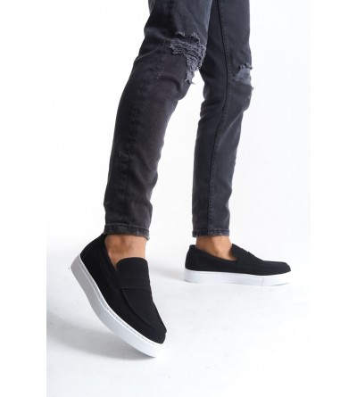 SLW180 Estilo X Bağcıksız Süet Erkek Günlük Spor Klasik Ayakkabı SBT - Siyah
