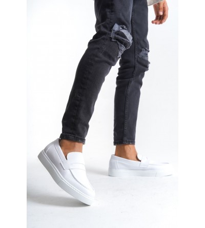 SLW180 Estilo X Bağcıksız Cilt Erkek Günlük Spor Klasik Ayakkabı CBT - Beyaz