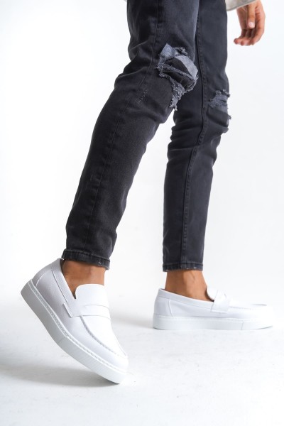 SLW180 Estilo X Bağcıksız Cilt Erkek Günlük Spor Klasik Ayakkabı CBT - Beyaz