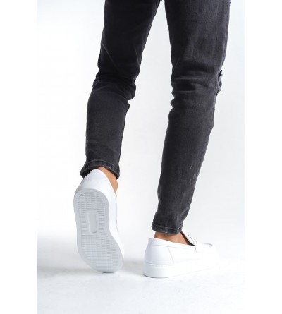 SLW180 Estilo X Bağcıksız Cilt Erkek Günlük Spor Klasik Ayakkabı CBT - Beyaz