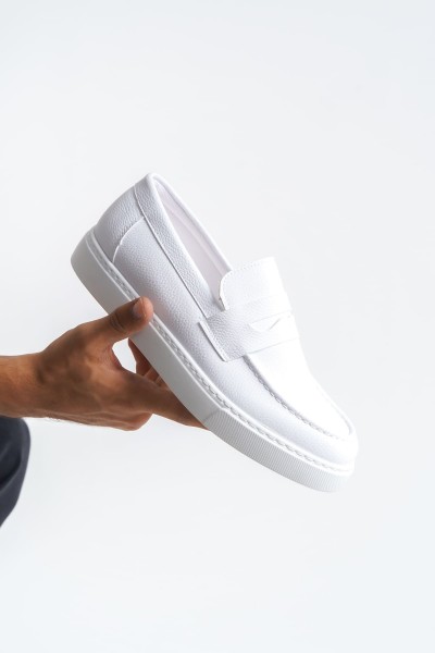 SLW180 Estilo X Bağcıksız Cilt Erkek Günlük Spor Klasik Ayakkabı CBT - Beyaz
