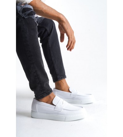 SLW180 Estilo X Bağcıksız Cilt Erkek Günlük Spor Klasik Ayakkabı CBT - Beyaz