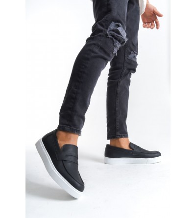 SLW180 Estilo X Bağcıksız Cilt Erkek Günlük Spor Klasik Ayakkabı CBT - Siyah