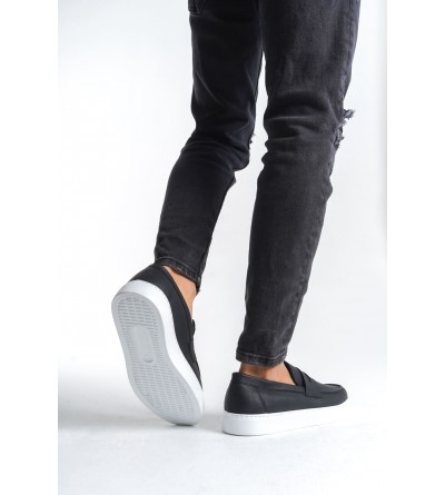 SLW180 Estilo X Bağcıksız Cilt Erkek Günlük Spor Klasik Ayakkabı CBT - Siyah