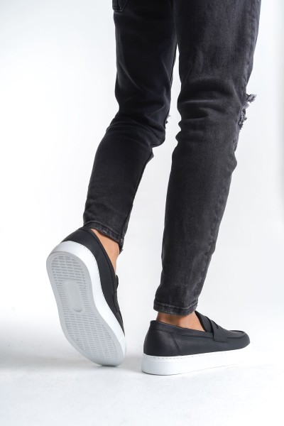 SLW180 Estilo X Bağcıksız Cilt Erkek Günlük Spor Klasik Ayakkabı CBT - Siyah