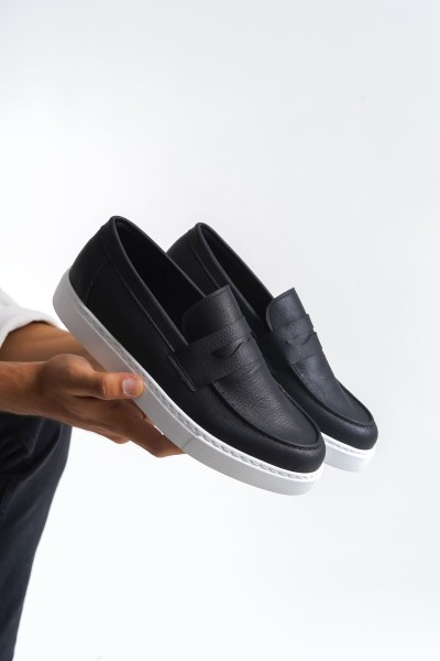 SLW180 Estilo X Bağcıksız Cilt Erkek Günlük Spor Klasik Ayakkabı CBT - Siyah