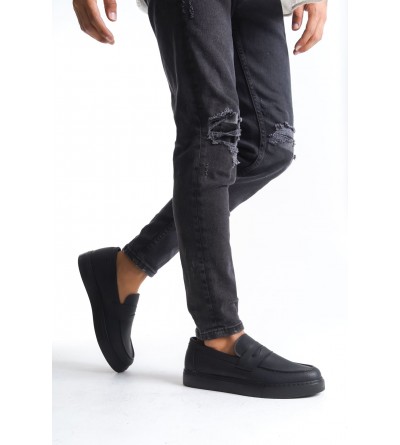 SLW180 Estilo X Bağcıksız Cilt Erkek Günlük Spor Klasik Ayakkabı CST - Siyah