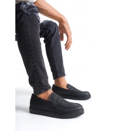 SLW180 Estilo X Bağcıksız Cilt Erkek Günlük Spor Klasik Ayakkabı CST - Siyah