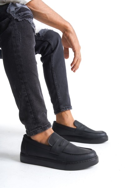 SLW180 Estilo X Bağcıksız Cilt Erkek Günlük Spor Klasik Ayakkabı CST - Siyah