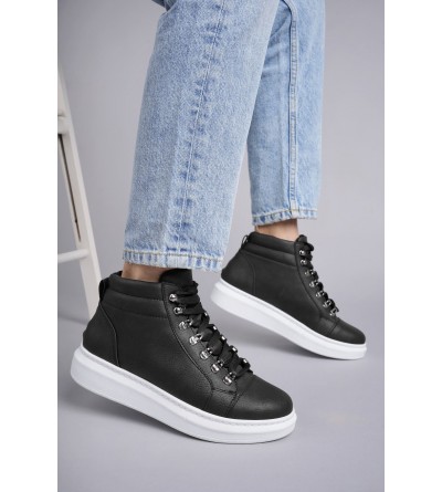 SLW206 Ottawa Bağcıklı Cilt Erkek Günlük Spor Bot BT - Siyah