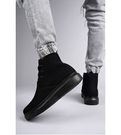 SLW207 Oslo Bağcıklı Süet Erkek Günlük Spor Bot ST - Siyah