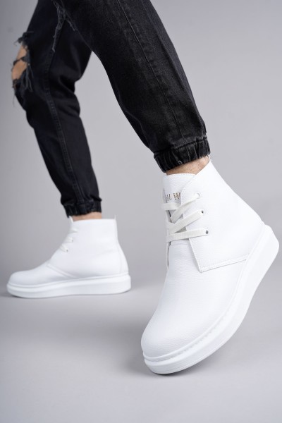 SLW207 Oslo Bağcıklı Cilt Erkek Günlük Spor Bot BT - Beyaz