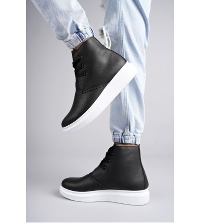 SLW207 Oslo Bağcıklı Cilt Erkek Günlük Spor Bot BT - Siyah