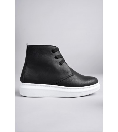 SLW207 Oslo Bağcıklı Cilt Erkek Günlük Spor Bot BT - Siyah