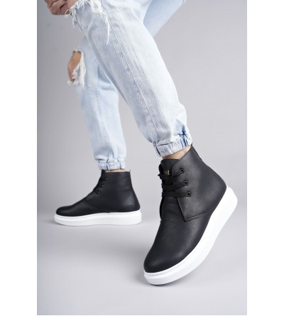 SLW207 Oslo Bağcıklı Cilt Erkek Günlük Spor Bot BT - Siyah