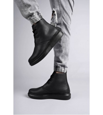 SLW207 Oslo Bağcıklı Cilt Erkek Günlük Spor Bot ST - Siyah