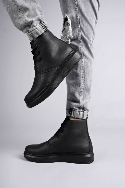 SLW207 Oslo Bağcıklı Cilt Erkek Günlük Spor Bot ST - Siyah