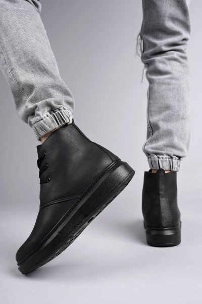 SLW207 Oslo Bağcıklı Cilt Erkek Günlük Spor Bot ST - Siyah