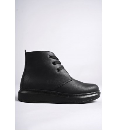 SLW207 Oslo Bağcıklı Cilt Erkek Günlük Spor Bot ST - Siyah