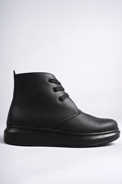 SLW207 Oslo Bağcıklı Cilt Erkek Günlük Spor Bot ST - Siyah
