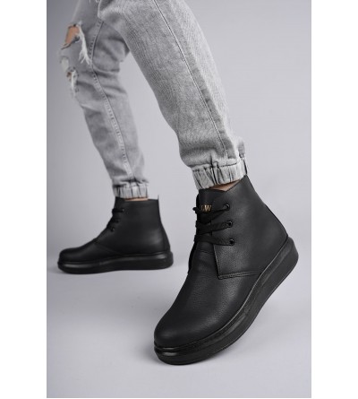 SLW207 Oslo Bağcıklı Cilt Erkek Günlük Spor Bot ST - Siyah