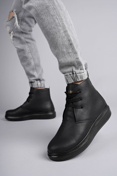 SLW207 Oslo Bağcıklı Cilt Erkek Günlük Spor Bot ST - Siyah