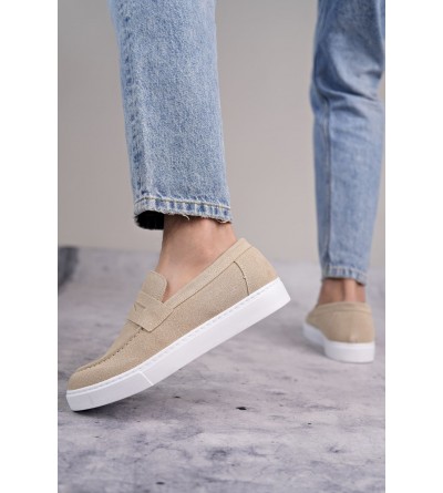 SLW180 Estilo X Bağcıksız Süet Erkek Günlük Spor Klasik Ayakkabı SBT - Krem