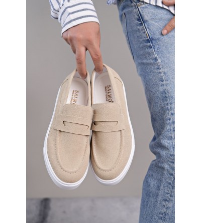 SLW180 Estilo X Bağcıksız Süet Erkek Günlük Spor Klasik Ayakkabı SBT - Krem