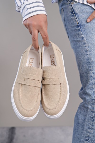 SLW180 Estilo X Bağcıksız Süet Erkek Günlük Spor Klasik Ayakkabı SBT - Krem