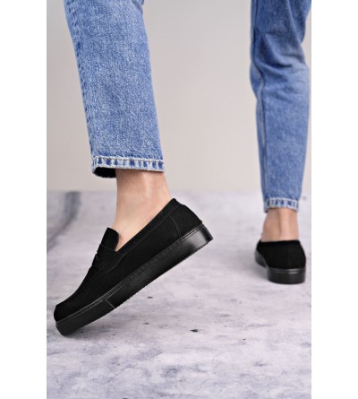 SLW180 Estilo X Bağcıksız Süet Erkek Günlük Spor Klasik Ayakkabı SST - Siyah