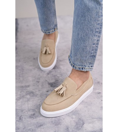 SLW153 Bloom Bağcıksız Püsküllü Süet Erkek Günlük Spor Klasik Ayakkabı SBT - Krem