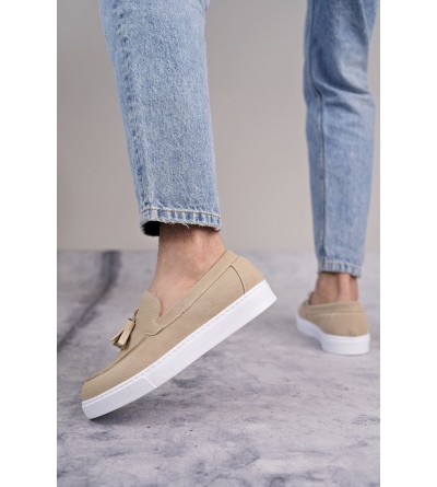 SLW153 Bloom Bağcıksız Püsküllü Süet Erkek Günlük Spor Klasik Ayakkabı SBT - Krem