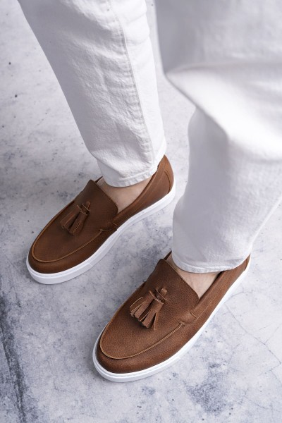 SLW153 Bloom Bağcıksız Püsküllü Cilt Erkek Günlük Spor Klasik Ayakkabı CBT - Taba