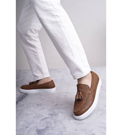 SLW153 Bloom Bağcıksız Püsküllü Cilt Erkek Günlük Spor Klasik Ayakkabı CBT - Taba