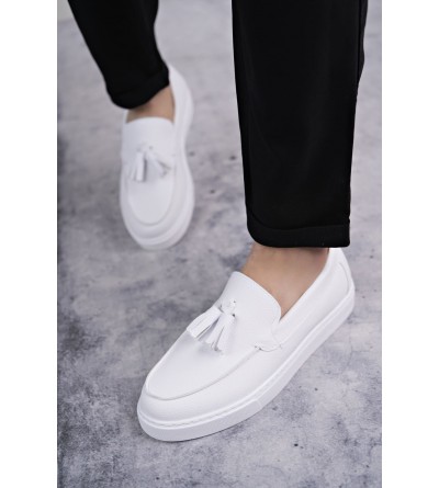 SLW153 Bloom Bağcıksız Püsküllü Cilt Erkek Günlük Spor Klasik Ayakkabı CBT - Beyaz