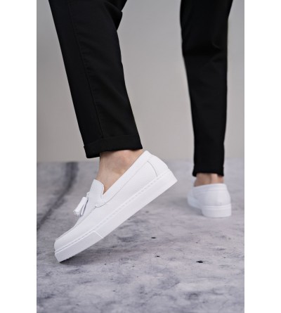 SLW153 Bloom Bağcıksız Püsküllü Cilt Erkek Günlük Spor Klasik Ayakkabı CBT - Beyaz