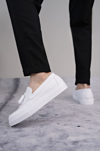 SLW153 Bloom Bağcıksız Püsküllü Cilt Erkek Günlük Spor Klasik Ayakkabı CBT - Beyaz