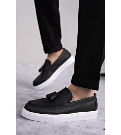 SLW153 Bloom Bağcıksız Püsküllü Cilt Erkek Günlük Spor Klasik Ayakkabı CBT - Siyah