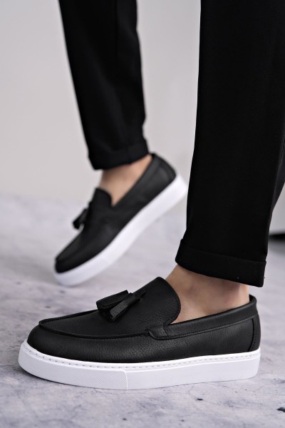 SLW153 Bloom Bağcıksız Püsküllü Cilt Erkek Günlük Spor Klasik Ayakkabı CBT - Siyah