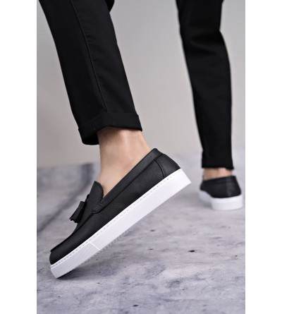 SLW153 Bloom Bağcıksız Püsküllü Cilt Erkek Günlük Spor Klasik Ayakkabı CBT - Siyah