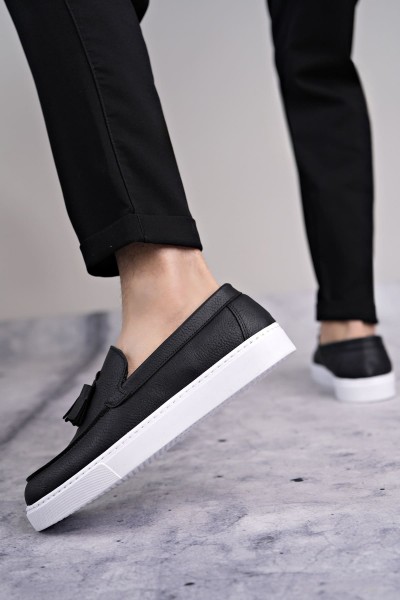 SLW153 Bloom Bağcıksız Püsküllü Cilt Erkek Günlük Spor Klasik Ayakkabı CBT - Siyah